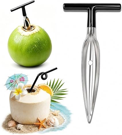 Coconut Opener Tool Stainless Steel Coconut Opener, 3.1" x 6.4" Non-Slip Handle Coconut Tool for Easy Use, Young Fresh Green Coconut Opener Tool Coconut Punch Tool for Home and Outdoor Use