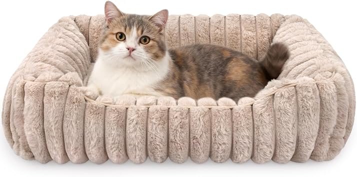 Dog Bed Rectangle, Washable Sleeping Pet Bed, Ultra Soft Puppy Sleeping Mat for Small Dogs and Cats with Anti-Slip Bottom(60cm, Camel)