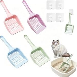 4 PCS Cat Litter Scoop with Holder Set, Cat Poop Scoop Litter Tray Scoops
