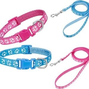 2 Pack Dog Adjustable Nylon Collar & Lead, Quick Release