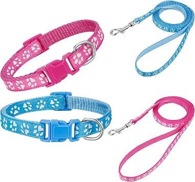 2 Pack Dog Adjustable Nylon Collar & Lead, Quick Release