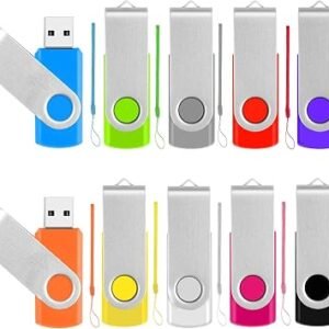 2GB Memory Stick 10 Pack Flash Drive, USB 2.0 Pen Drive USB Stick USB Storage Stick with LED light, Drive Thumb Drive with Keychain for Data Photo Video Files Backup in Office, 10 Colors