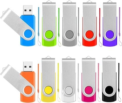 2GB Memory Stick 10 Pack Flash Drive, USB 2.0 Pen Drive USB Stick USB Storage Stick with LED light, Drive Thumb Drive with Keychain for Data Photo Video Files Backup in Office, 10 Colors