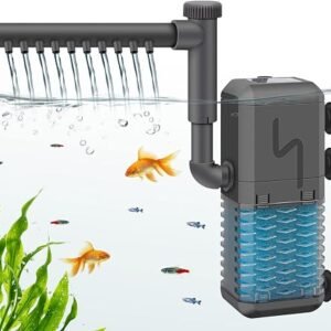 Adjustable Fish Tank Filter, 600L/H Internal Aquarium Filter Pump with Spray Bar, 6W Silent Submersible Filter for Small Tank Up to 120 Litres