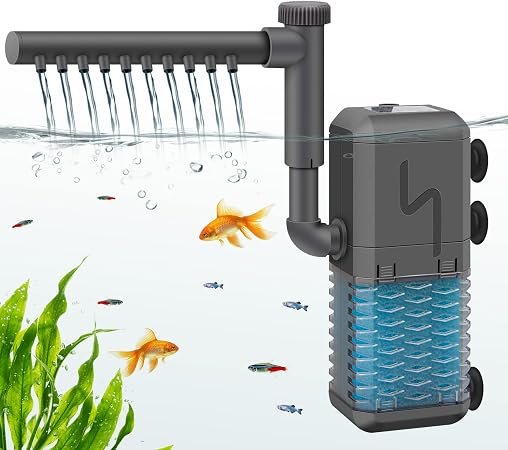 Adjustable Fish Tank Filter, 600L/H Internal Aquarium Filter Pump with Spray Bar, 6W Silent Submersible Filter for Small Tank Up to 120 Litres