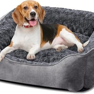JOEJOY Dog Bed Medium - Washable Rectangle Dog Beds, Anti-Anxiety, Soft Plush Non-Slip Bottom Pet Bed - Small | Medium | Large Size Mattress Mat, Grey