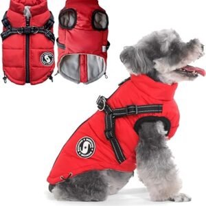 Dog Coats Waterproof Winter Warm Zip Up Dog Coat with Harness Jacket for Puppy Small Medium Large Dogs