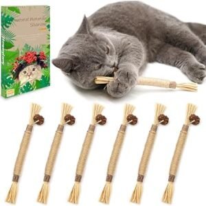 6 Packs Natural Matatabi Silvervine Chew Sticks, Cat Toys Kitten Chew Toys Cat Teeth Cleaning Toys for Indoor Kitten Teething and Stress Release
