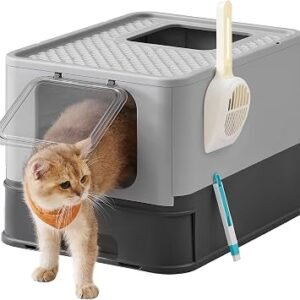 Feandrea Hidden Cat Litter Box, with Hood, Slide-Out Tray, Scoop, Brush