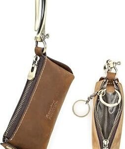 CONTACTS Key Pouch RFID Anti-Theft Keyring Keychain Case Car Key Holder Genuine Leather Mini Key Chain Wallet Purse Vintage