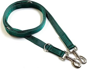 Police Style Dog Training Leads Double Ended Leash Obedience Control Recall Multi-Functional 20mm Cushion Webbing (Forest Green, 11ft (3.3 Metres))
