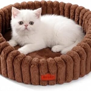 Avont Cat Bed for Indoor Cats, Fluffy Washable with Raised Rim