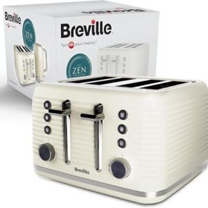 Breville Zen 4 Slice Toaster with High Lift & Wide Slots | Cream & Silver Chrome [VTR028]