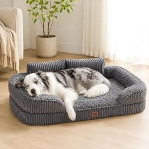 EHEYCIGA Orthopedic Memory Foam Dog Bed Sofa Large, 91x69x17cm, Grey