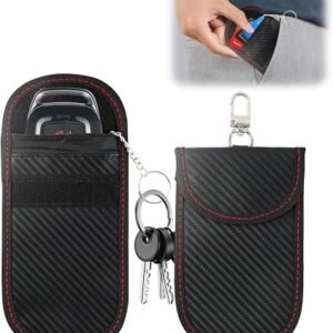 Faraday Pouch for Car Keys, CarKey Signal Blocker Pouch Anti-Theft, RFID Keys Protection Bag, Signal Blocking Pouches for Car Security, Keyless Entry Keys Fob Case, 2 Pack with Hook & Without Hook, M