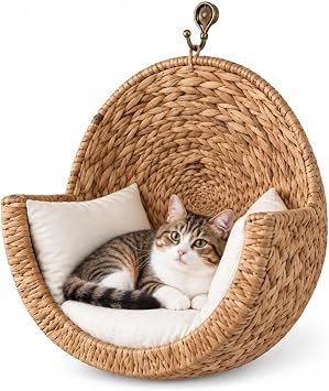 Wall Mounted Cat Bed, Handwoven Wooden Wicker Cat Hammock