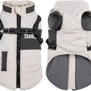 Dog Winter Jackets,Warm Dogs Coats Dogs Clothes Reflective Doggie Apparel Waterproof Puppy Cold Weather Vest with Dog Harness for Small Medium Dogs