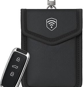 Faraday Pouch for Key Fob, Car Key Fob Signal Blocker Case, RFID Blocking Key Fob Protector, Waterproof Faraday Bag for Car Keys, Keyless Entry Remote Pouch (Black, 1 Pack)