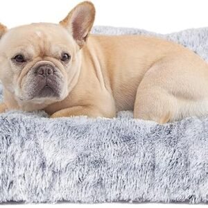 EHEYCIGA Calming Fluffy Dog Crate Bed For Medium Dog 75x50x7.5cm, Grey