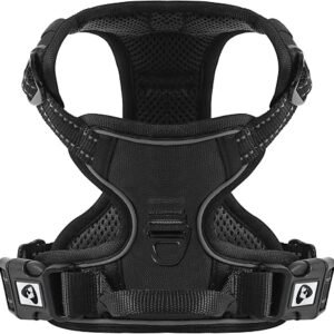 Dog Harness Small Medium Large No Pull, Adjustable Reflective Front Clip Dog Harness with Easy Control Handle, 2 Metal Rings for Training or Walking, Black M