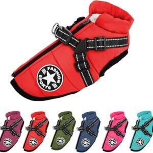 Pawbibi Dog Coat Waterproof Winter, Pawbibi Sport Waterproof Windproof Jacket with Built-In Harness Reflective & Adjustable Warm Coats Dogs (red, s)