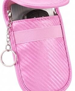 KF-Premium Faraday Pouch for Car Keys, RFID/NFC Signal Blocker Pouch, Pink | PU Leather Key Fob Protector for Vehicle Security, Anti-Theft Holder for...