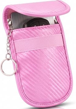 KF-Premium Faraday Pouch for Car Keys, RFID/NFC Signal Blocker Pouch, Pink | PU Leather Key Fob Protector for Vehicle Security, Anti-Theft Holder for...