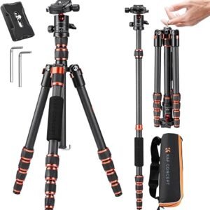 K&F CONCEPT 64inch/163cm Travel Camera Tripod with Phone Holder | Lightweight Aluminum Outdoor Tripod with Ball Head Load Capacity 8kg, O2341A1+BH-36