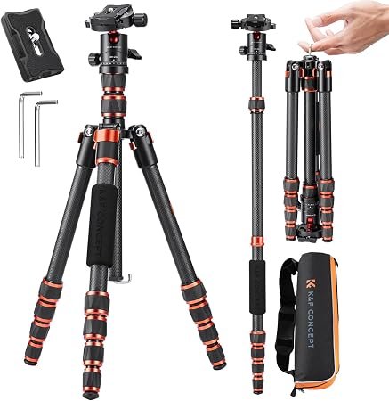 K&F CONCEPT 64inch/163cm Travel Camera Tripod with Phone Holder | Lightweight Aluminum Outdoor Tripod with Ball Head Load Capacity 8kg, O2341A1+BH-36