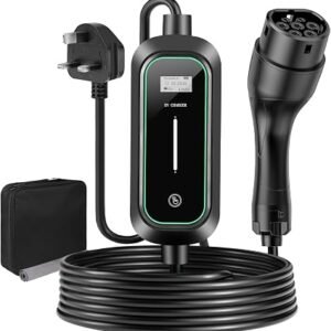 EV Charger Cable Type 2 Pin 3kW/5.6M/6A-13A/1-Phase | Home Portable Electric Car Charger with Holder, IP67/IP65 Waterproof Charging Cable with LED Indicator...
