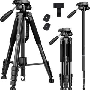Victiv 72-inch Camera Tripod Aluminum Monopod T72 Max. Height 182cm- Lightweight and Compact for Travel with 3-way Swivel Head and 2 Quick Release Plates...