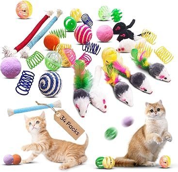 Cat Toys for Indoor Cats, 34 Pack Interactive Cat Toy Set for Kitten