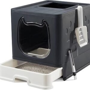 Vealind Covered Cat Litter Tray with Lid Slide Out Drawer Tray Enclosed Cats Litter Box with Front Door and Scoop