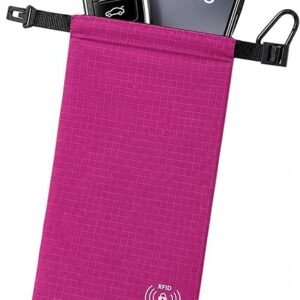 FIREDOG Faraday Bag for Phone & Car Keys, RFID Signal Blocking Pouch, Anti Tracking Privacy Sleeve for Credit Cards & Key Fob, GPS WiFi Bluetooth NFC Blocking, Water Resistant Security Bag (Pink)