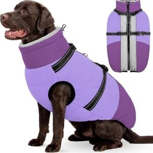 AOFITEE Dog Coat Warm Winter Dog Jacket for Large Dog with Harness Built in | Reflective Fleece Lined Dog Winter Coat Zip Up Snow Jacket, Pet Snowsuit Cold...