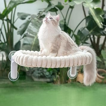 GUUSII HOME Cat Window Bed Perch Foldable Suction Cup Window Sill Hammock for Indoor Large Cats Windowsill Hanging Kitten Seat Shelf with Soft Plush Cushion Machine Washable 54 * 30cm (White, M)