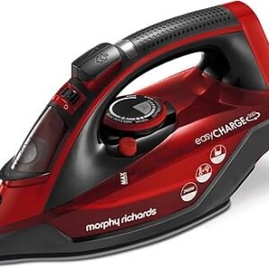 Morphy Richards EasyCHARGE Cordless Steam Iron, Non Stick Ceramic Soleplate, 130g Boost, 30g Output, 350ml Water Tank, Anti Drip and Scale, Auto Shut-off, 2.5m Cord, 2400W, Red, 303250