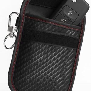 Faraday Pouch for Car Keys, Signal Blocking Case with RFID and Keyless Entry Protection, Carbon Fibre Style Key Fob Bag, Anti-Theft Security Holder to Help Prevent Relay Attacks from Wifi Bluetooth