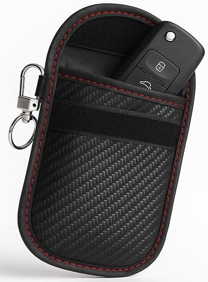 Faraday Pouch for Car Keys, Signal Blocking Case with RFID and Keyless Entry Protection, Carbon Fibre Style Key Fob Bag, Anti-Theft Security Holder to Help Prevent Relay Attacks from Wifi Bluetooth