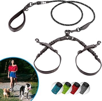 SparklyPets Dog Leash Coupler, 2 Dogs Small, Black