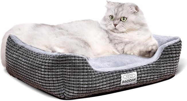 Baodan Small Dog Bed, Washable Pet Bed, Soft Anti-Anxiety 50x40cm Grey