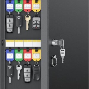 Uniclife 32 Position Key Lock Box, Wall Mount Key Box, Car Key Organizer with Writable Key Racks and Tags, Security Key Cabinet for Office Hotel & Company