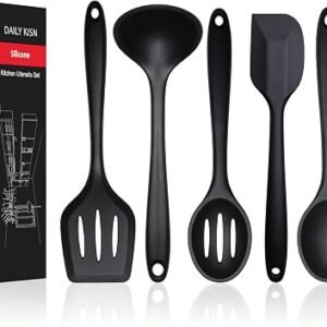 5 PCS Silicone Kitchen Utensils Set, Non Stick Cooking Tools, Black