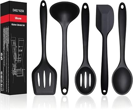 5 PCS Silicone Kitchen Utensils Set, Non Stick Cooking Tools, Black