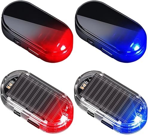 4PCS Solar Powered Fake Car Alarm LED Light, Simulated Dummys Warning | Dummys Anti Theft Flashing Securitys Warning Lamp Red & Blue,Anti-Theft LED...