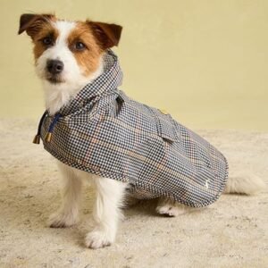 Rosewood x Joules Henson Check Packaway Dog Jacket, Small ? Lightweight Water-Resistant Coat with Hood, Adjustable Velcro Fastenings, Portable for Travel & Walks