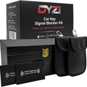 DYZI Car Key Signal Blocker Kit ? Faraday Box for Car Keys with 2 Faraday Key Pouches & 2 RFID Blocking Card Sleeves Anti-Theft Keyless Entry Protector, Relay Attack (Black)