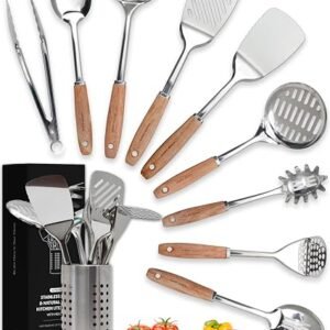 Home Hero 10 Pcs Wooden Handle Stainless Steel Kitchen Utensils Set