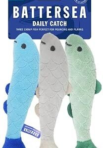Rosewood Battersea Pack of 3 Cat Toys ? Three Soft Plush Daily Catch Fish Toys for Cats and Kittens, Catnip-Infused, Interactive and Engaging Play for All Breeds, UK Charity Partnership