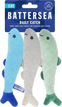 Rosewood Battersea Pack of 3 Cat Toys ? Three Soft Plush Daily Catch Fish Toys for Cats and Kittens, Catnip-Infused, Interactive and Engaging Play for All Breeds, UK Charity Partnership